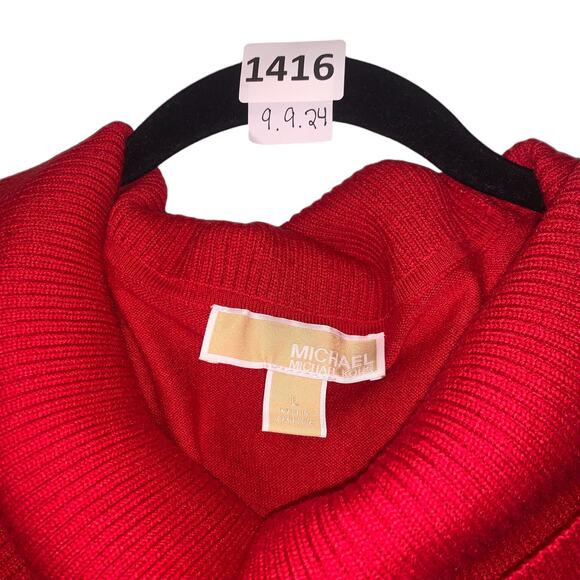 Lipstick Red Sweater, Cowl Neckline, Oversized, Knit, Michael Kors, L, Red - Picture 2 of 3
